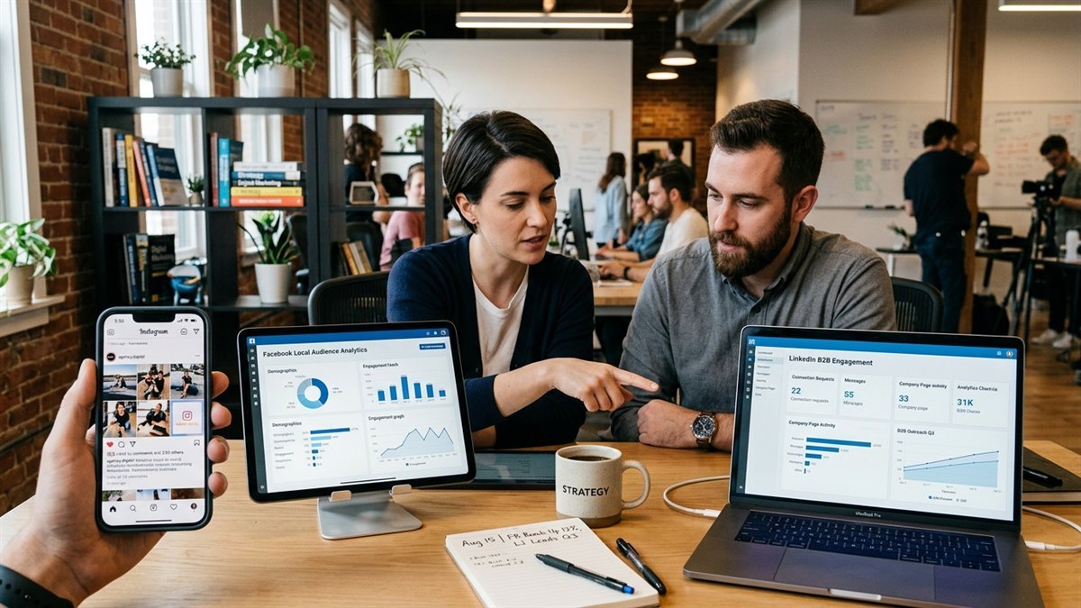 Digital marketing specialist researching search keywords and caption SEO for Instagram content